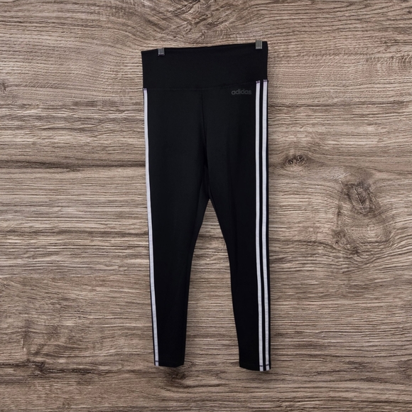 Adidas Black and White Leggings with Signature Stripes Size Small - Picture 1 of 5
